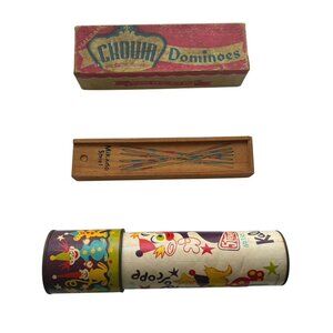 Vintage Kaleidoscope Crown Dominos Mikado Spiel Wooden Sticks Games Toy USA
